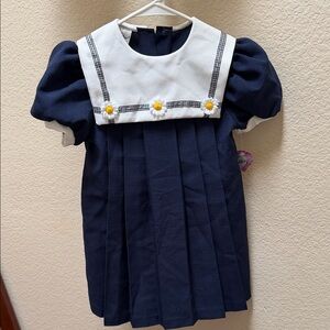 NEW…Vintage ..Rose Cottage Girls Navy Pleated Dress…